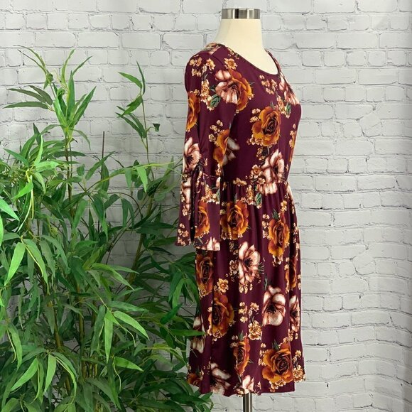 Gilli Maroon w/ Orange & Dusty Pink Floral Dress - Picture 2 of 7